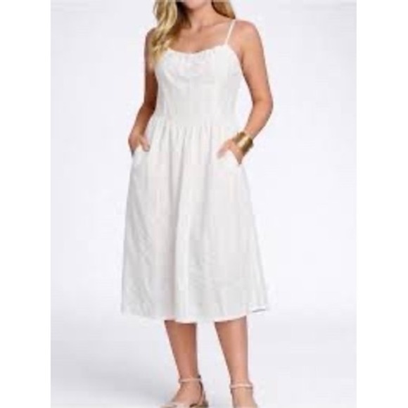 wild fable Dresses & Skirts - Wild Fable White Textured Midi Dress Small Smocked Back Pockets Summer Sundress